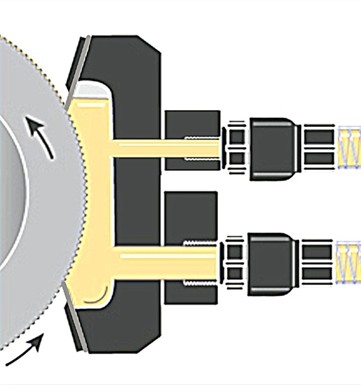 Schnittbild durch ein schematisch dargestelltes Kammerrakelsystem